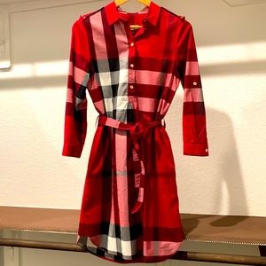 Burberry dress red Kelsy Parade check cotton belted